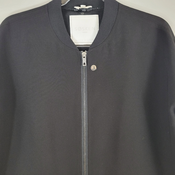 SOSKEN STUDIOS Marisa Minicucci Charlie black mesh trim zip front bomber jacket - Picture 2 of 14